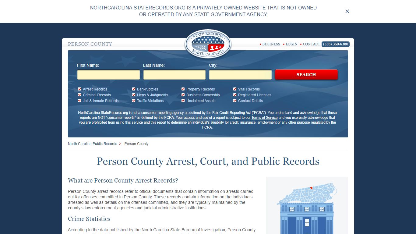 Person County Arrest, Court, and Public Records