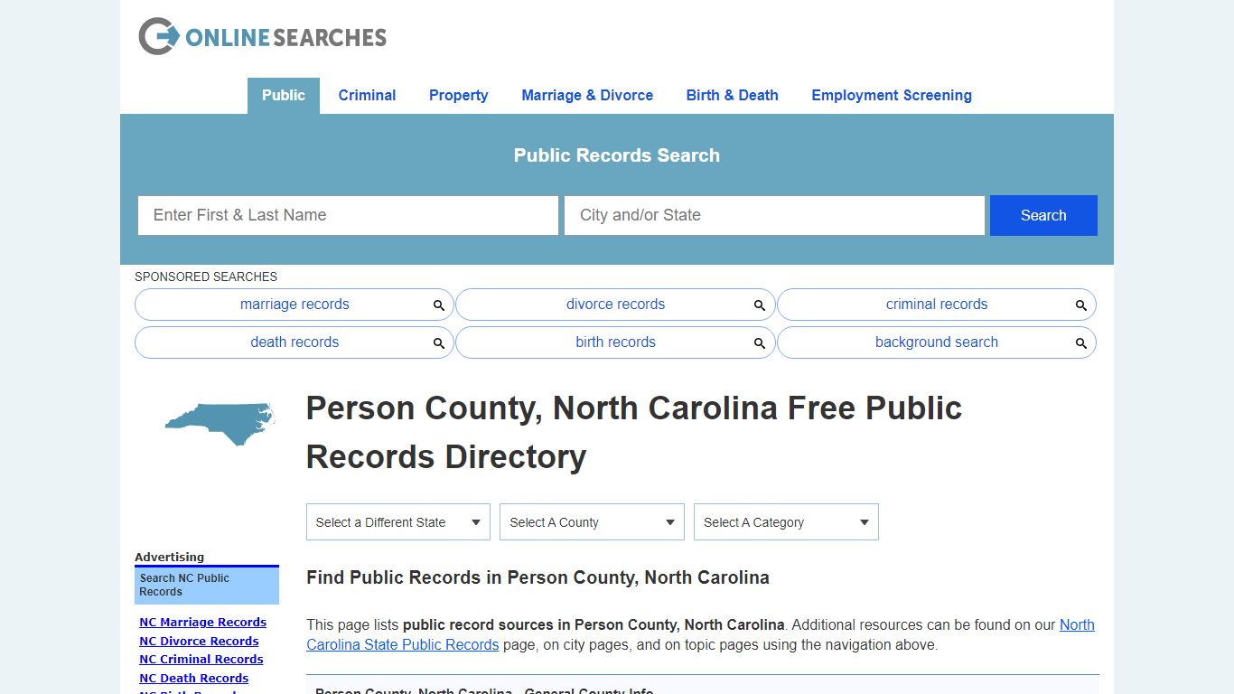 Person County, North Carolina Public Records Directory